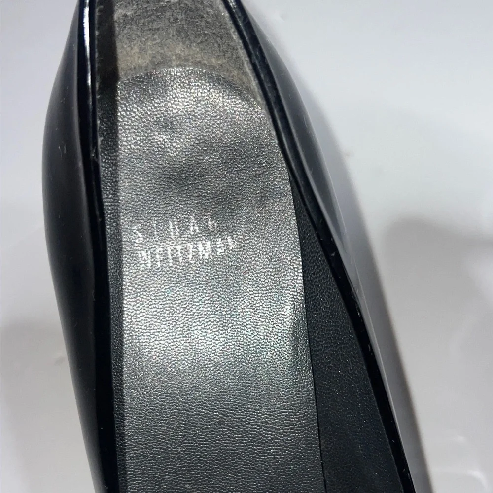 Stuart Weitzman Glossy Black Peep-Toe Heels - Picture 2 of 10